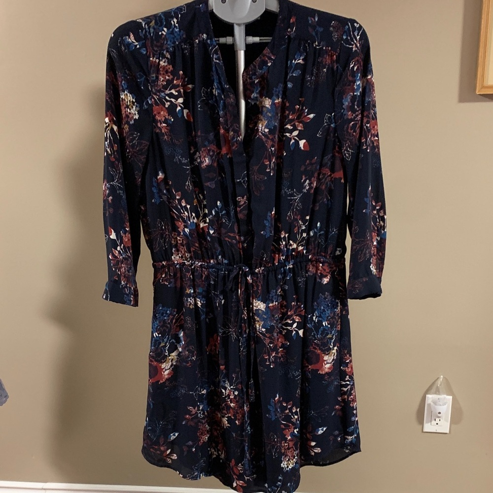 Daniel Rainn Navy Floral Long Sleeve Dress Fully Lined Size Large